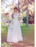 Cap Sleeves Ivory Lace Chiffon Vintage Outdoor Wedding Dress